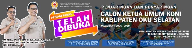 
					KONI OKU Selatan Buka Pendaftaran Calon Ketua Periode 2026-2030